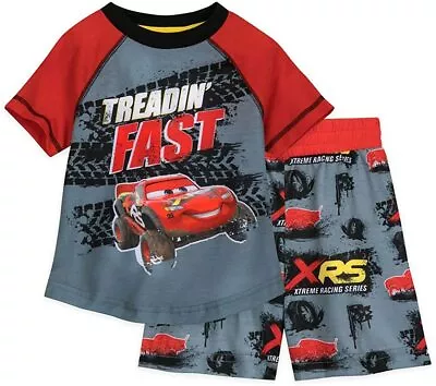 Disney Store Cars Lightning McQueen 2 PC Short Sleeve Pajama Set Boy Size 5/6 • $39.99