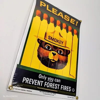 Vintage Ande Rooney Smokey Bear Large Sign Porcelain Enamel Metal Forest Fires • $93.60