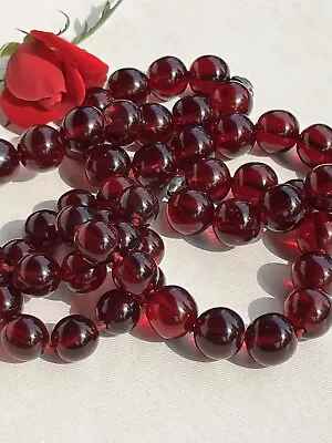 Vintage Large Red Czech Glass Faux Cherry Amber 13.6mm Beads Necklace 31” 160g • $70