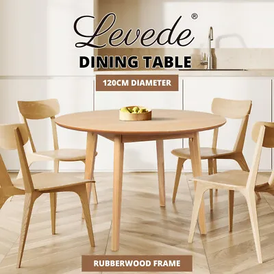 Levede Dining Table Round Rubberwood Base Kitchen Cafe Restaurant Natural 120cm • $259.99