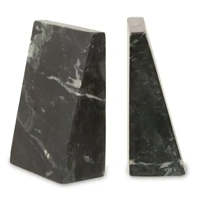 Set Of Two Black Tower Smooth Marble Stone Bookends Trapezoid Shape Modern Style • £28.95