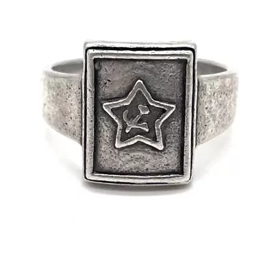 Antique 835 Silver Ring WW2 Hammer & Sickle Vintage Army Military Ring Size 11 • $120