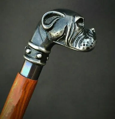 Bulldog Dog Head Handle Vintage Style Wooden Walking Stick Brown Shaft Victorian • £29.23