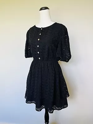 THE FATED Women’s Black Broderie Mini Dress Size 12 M Medium Whimsy Goth Cottage • $39.95