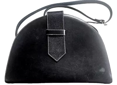 Vintage Black Pourchet Paris Handbag Leather Adjustable Shoulder Strap • $35