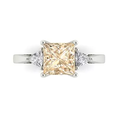 2.32Ct Princess Cut Natural Morganite White Gold Three-Stone Ring • $283.41