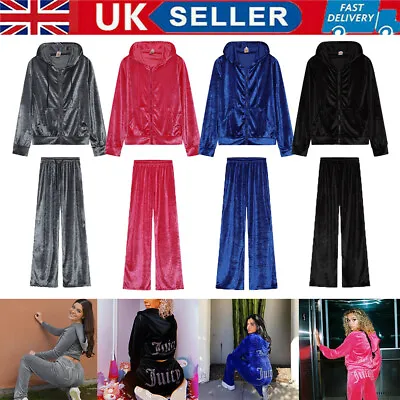 Womens-Hoodie Outfits Velour Tracksuit For Velvet Jogging Workout Sets Fashion • £8.39