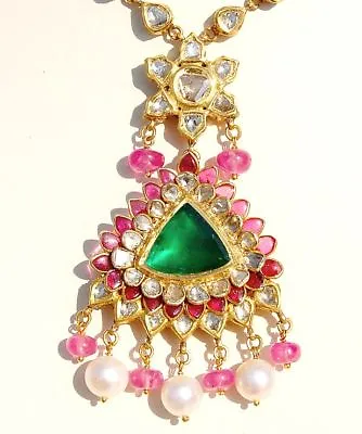 Vintage 22kt Gold Aaa Old No Heat Burma Ruby Diamond Chain Mughal Necklace • $8500