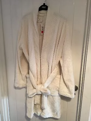 £9.10 • Buy Ladies M&S Fleece Short Dressing Gown Size Large 16-18 Ivory/Cream BNWT