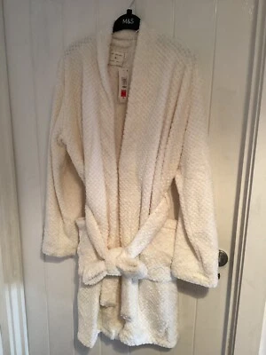 £9.10 • Buy Ladies M&S Fleece Short Dressing Gown Size Large 16-18 Ivory/Cream BNWT