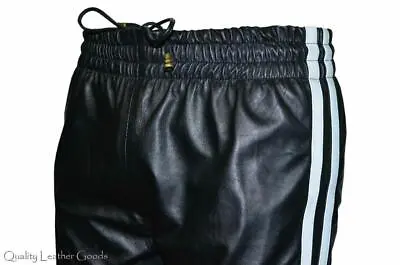 $82.33 • Buy Men Genuine Leather Joggers Sweat Urban Stripes Pants W/drawstring Breeches 91fn