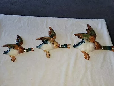 3 Vintage BESWICK Flying Mallard Ducks Wall Plaques Ornaments 596 234 Retro • £45