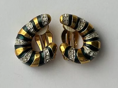 Vintage Cabouchon Enamel And Diamanté Clip On Earrings (VE2) • £12