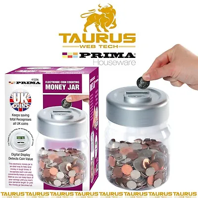 Prima Electronic Lcd Coin Counting Money Jar Saving Box Digital Safe Piggy Bank • £9.95