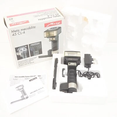 £80 • Buy METZ 45 CL-4 HEAD With RECHARGEABLE BATTERY PACK SYNC CABLE CHARGER MANUAL & BOX