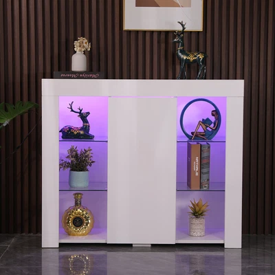 £89.90 • Buy High Gloss Doors Display Cabinet Cupboard Sideboard Tv Unit Stand With Led Light