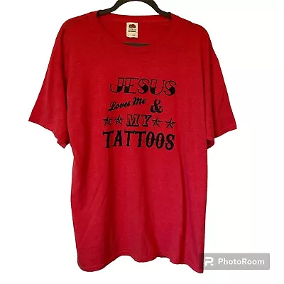Jesus Loves Me & My Tattoos Sailor Jerry StyleT-Shirt Cotton Red Port & Co Large • £14.45