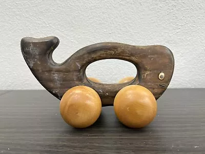 Vintage Wooden Whale Shape Massager Rolling Wheel Toy • $20