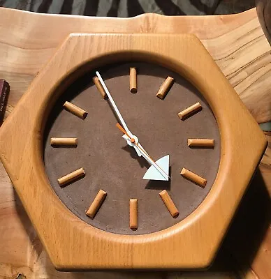 Vintage MCM Howard Miller Arthur Wooden Wall Clock Hexagon 1950s • $475