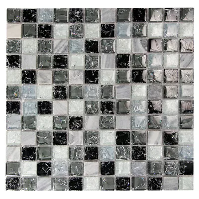 Glass Stone Tile Mosaic Electra Squares Kitchen Bathroom Wall Backsplash Gray • $4.40