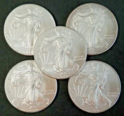 =WOW= FIVE (5) US 2014 SILVER EAGLES FRESH FROM TUBE 5 Oz. PURE (.999) SILVER • $195.85