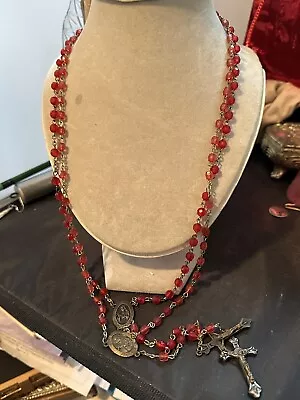 Vintage Lot 2 Red Crystal Rosary Beads With Cross • $19.99