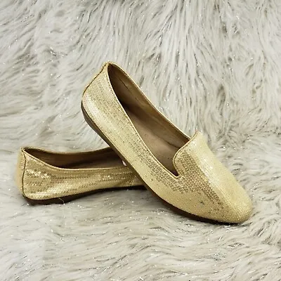 AEROSOLES Gold Sequin Slip On Casual Comfort Shoes Womens Size 5.5 • $21.99