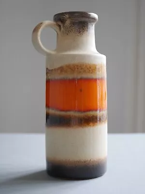 Vintage Scheurich West Germany Brown Cream Orange Fat Lava Glaze Vase Jug 401-20 • £39