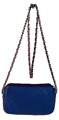 Mywalit Small Crossbody Shoulder Bag Royal Blue Leather W/Chain Strap GUC • $54.99