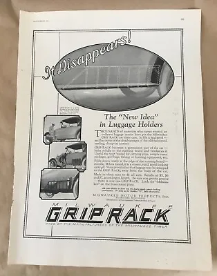 Milwaukee Grip Rack Auto 1923 Vintage Print Ad 1920s Illus. Car Large Luggage • $6