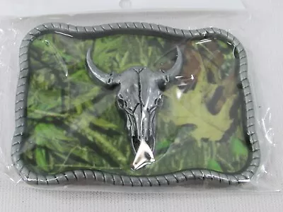 Bull Steer Cow Skull Belt Buckle Green Background 3-7/8  X 2-7/8    • $11.97