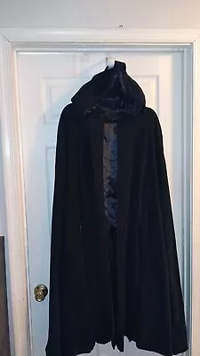 Vintage Black Velvet Cape With Satin Lining And Hood Hand Made Gorgeous. • $75