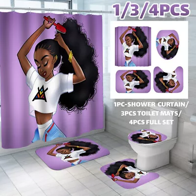 $16.47 • Buy 4Pcs African Women Shower Curtain Set With12 Hooks Black Girl Bathroom Decor