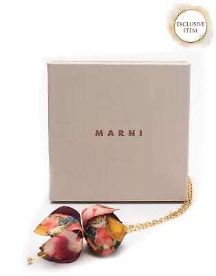 RRP€254 MARNI Chain Necklace Rhinestones Floral Pendant Made In Italy • £20