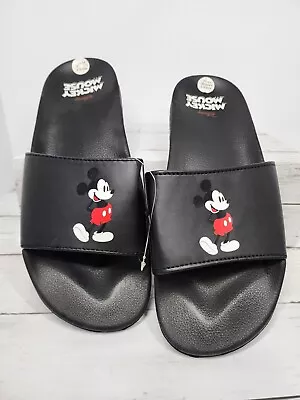 Mickey Mouse Flip Flops In Black Cushioned With Mickey Unisex Size 11/12 New • $14.99