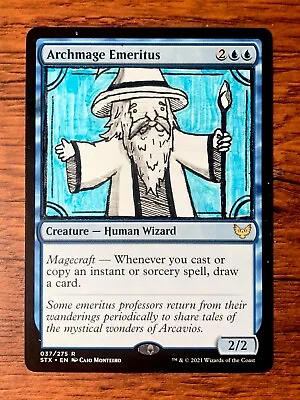 Magic The Gathering Altered Art - Archmage Emeritus - Traditional Ink Alter MTG • $20.99