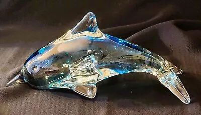 Hand Blown Art Glass Dolphin Figurine Paperweight Murano Style Blue • $11.99