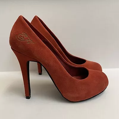 Ed Hardy Rust Orange Oiled Suede Stiletto Platform Heels Pumps Sz 7 • $38.99