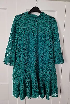 £9 • Buy Zara Womens Ladies Mini Lace Dress Size L Green 3/4 Sleeve  B