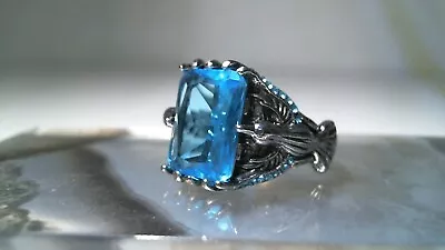 Mens Brilliant Silver Plated Sparrow Aquamarine Zircon Ring Size 11 • $21.99