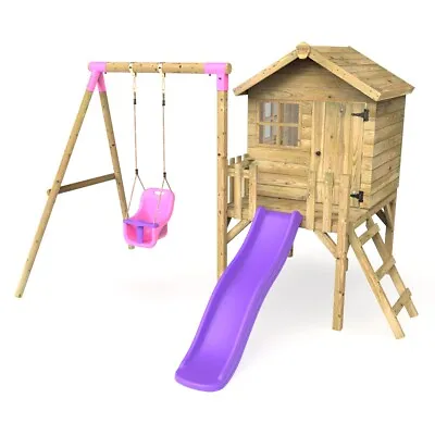 £789.95 • Buy Rebo Orchard 4FT X 4FT Wooden Playhouse + Swings, 900mm Deck & 6FT Slide 