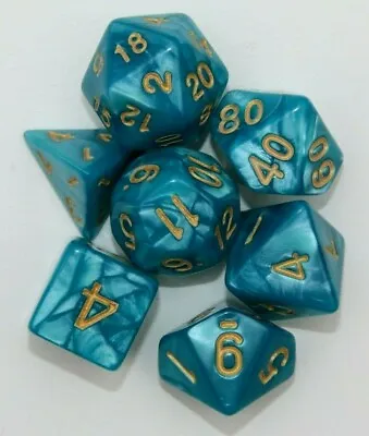 $9.98 • Buy Dungeons & Dragons Polyhedral Teal & Gold 7 Piece Pearl Dnd Dice Set For RPG