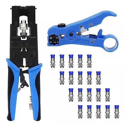 Multifunctional Coax Compression Connector Crimper Kit With 20 F Connectors And • $37.51