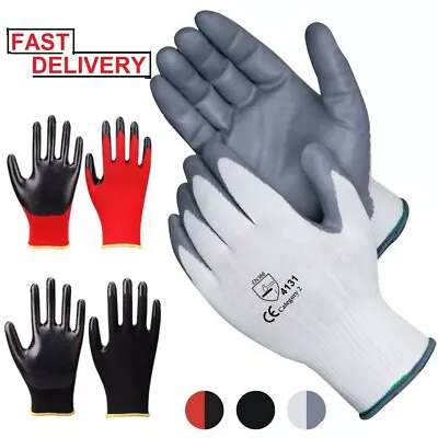 24 Pairs New Pu Coated Safety Work Gloves Garden Grip Mens Builders Gardening • £6.99