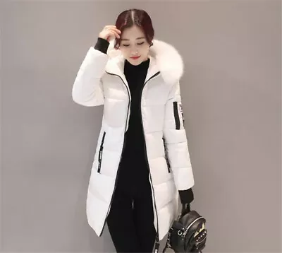 $27.89 • Buy Women's Parka Winter Hooded Jacket Slim Faux Fur Collar Thicken Warm Cotton Coat