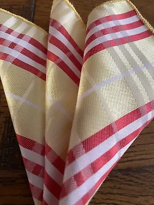Men’s 9 Inch Satin Pocket Square Pale Yellow Red & White Plaid • £4.50