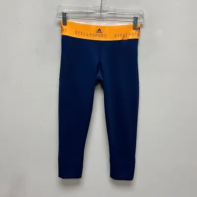 Adidas Stella McCartney Navy Orange Waistband Mesh Climalite Tight Leggings XS • $23.21