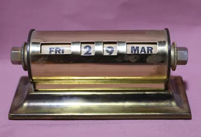 Park Sherman Mid Century Vintage Brass Rolling Day Date Desk Top Calendar WORKS • $34.99