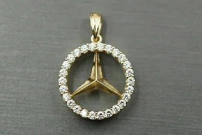 1Ct Round Cut White Simulated Mercedes Pendant 18  Chain 14K Yellow Gold Plated • $69.99