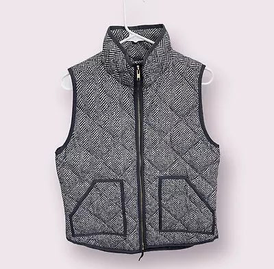 J. Crew Women's Vest Down Gray Excursion Quilted Puffer Zip Herringbone Sz:M • $30